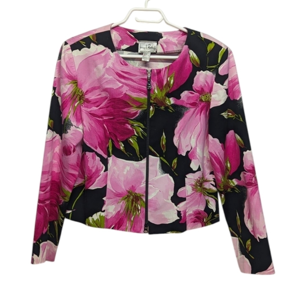 Joseph Ribkoff Floral Blazer Jacket Zip Front Pink Size 12